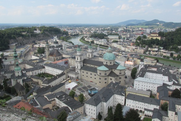 Looking down on Salzburg's Old City from the fortress on the hill.